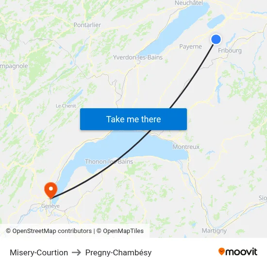 Misery-Courtion to Pregny-Chambésy map