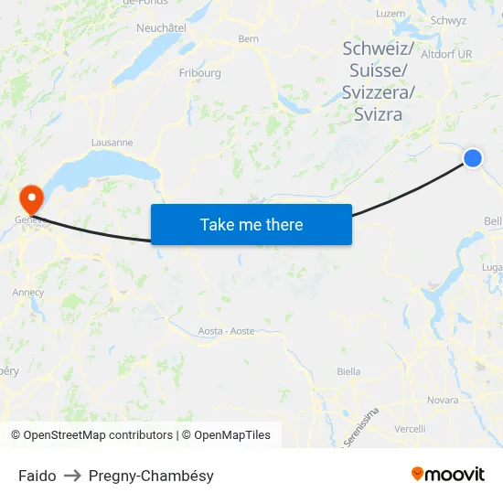 Faido to Pregny-Chambésy map