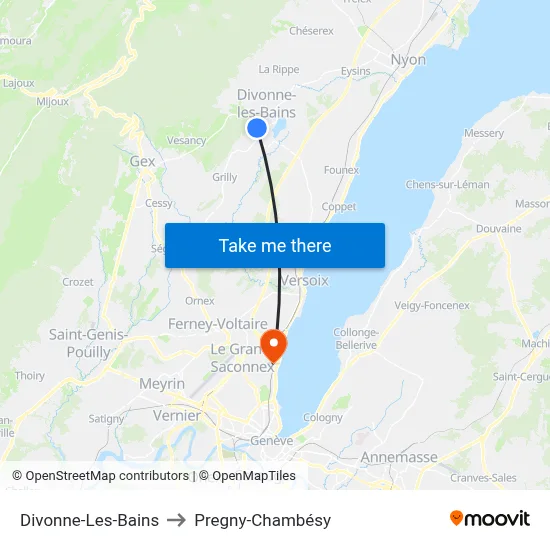 Divonne-Les-Bains to Pregny-Chambésy map