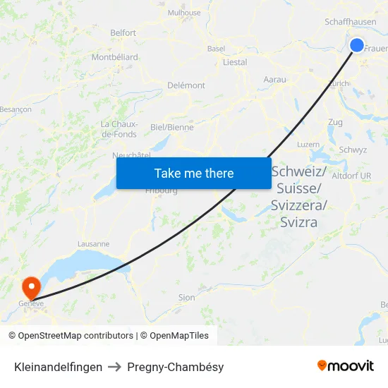 Kleinandelfingen to Pregny-Chambésy map