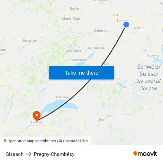 Sissach to Pregny-Chambésy map