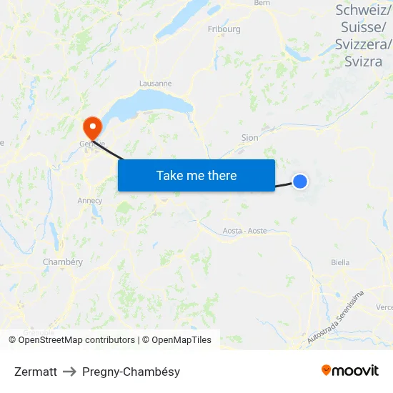 Zermatt to Pregny-Chambésy map