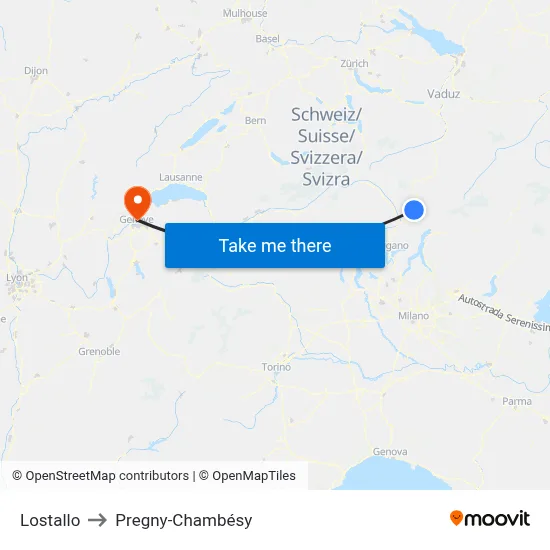 Lostallo to Pregny-Chambésy map