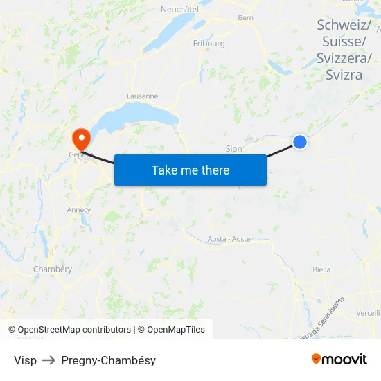Visp to Pregny-Chambésy map