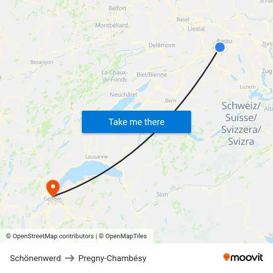 Schönenwerd to Pregny-Chambésy map