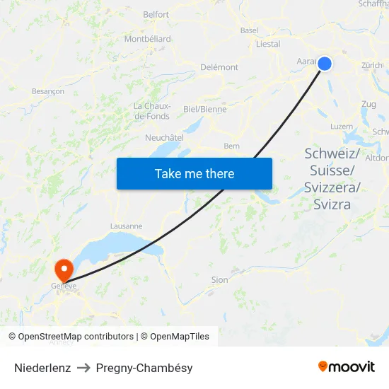 Niederlenz to Pregny-Chambésy map