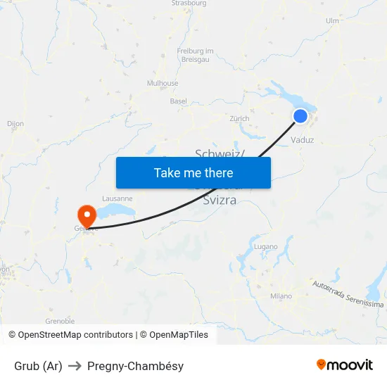 Grub (Ar) to Pregny-Chambésy map
