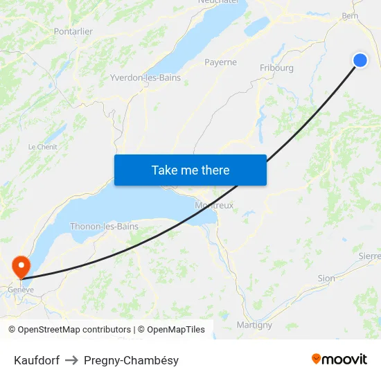 Kaufdorf to Pregny-Chambésy map