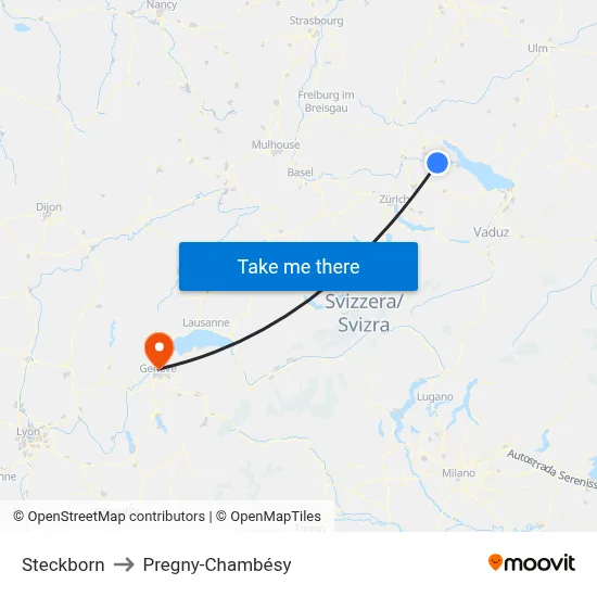 Steckborn to Pregny-Chambésy map