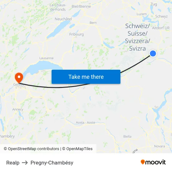 Realp to Pregny-Chambésy map