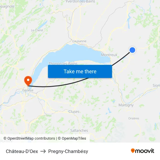 Château-D'Oex to Pregny-Chambésy map