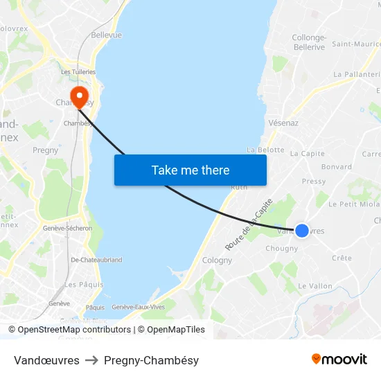 Vandœuvres to Pregny-Chambésy map