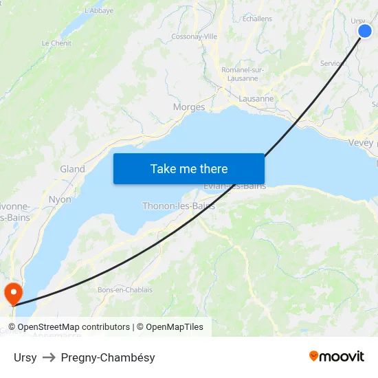 Ursy to Pregny-Chambésy map