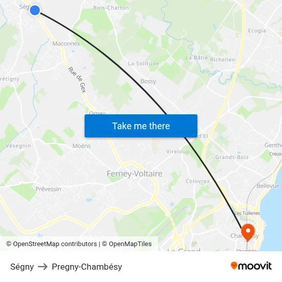 Ségny to Pregny-Chambésy map