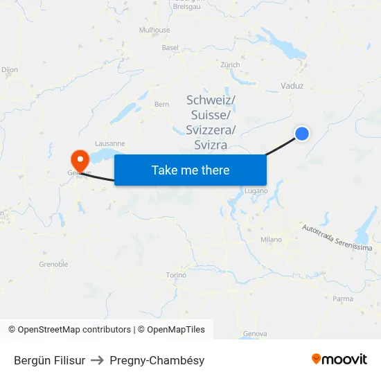 Bergün Filisur to Pregny-Chambésy map