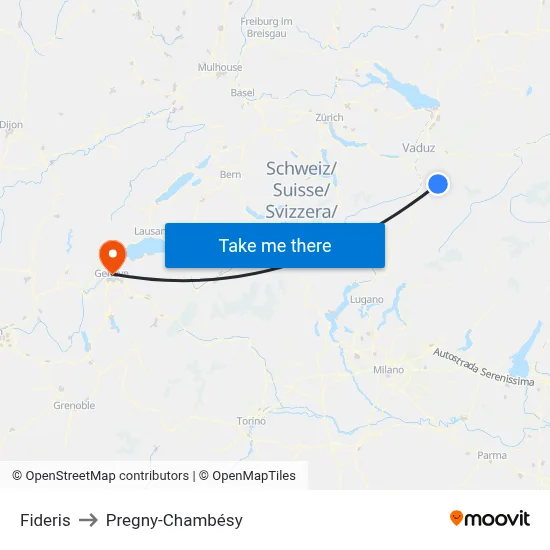 Fideris to Pregny-Chambésy map