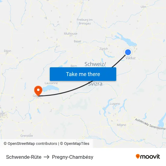 Schwende-Rüte to Pregny-Chambésy map