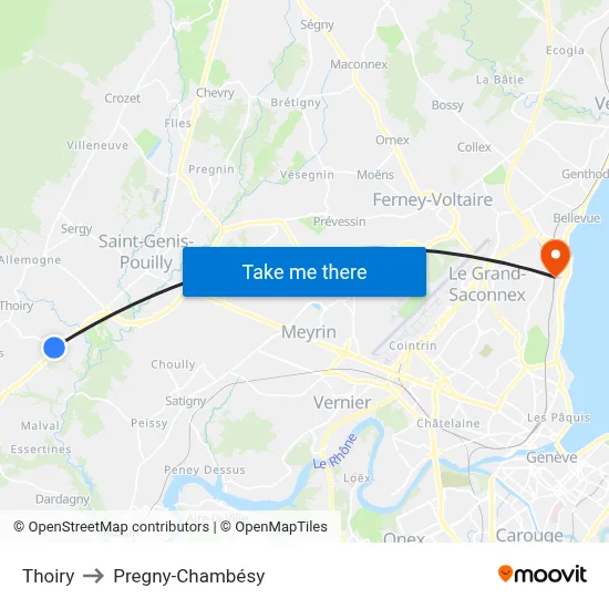 Thoiry to Pregny-Chambésy map