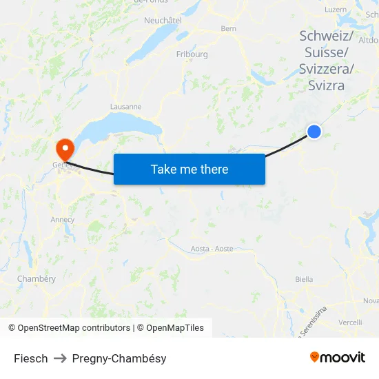 Fiesch to Pregny-Chambésy map