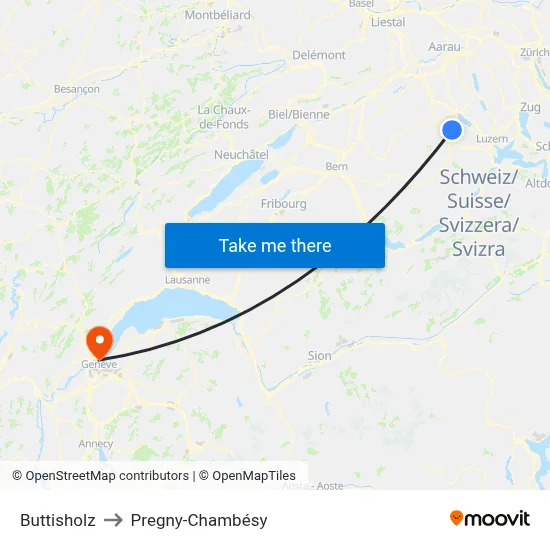 Buttisholz to Pregny-Chambésy map