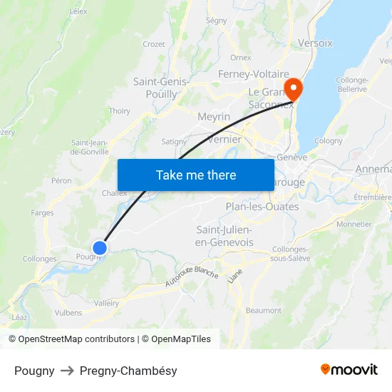 Pougny to Pregny-Chambésy map