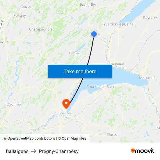 Ballaigues to Pregny-Chambésy map