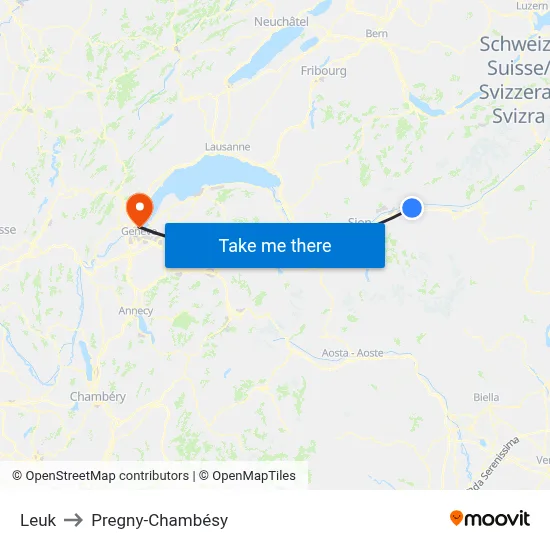 Leuk to Pregny-Chambésy map