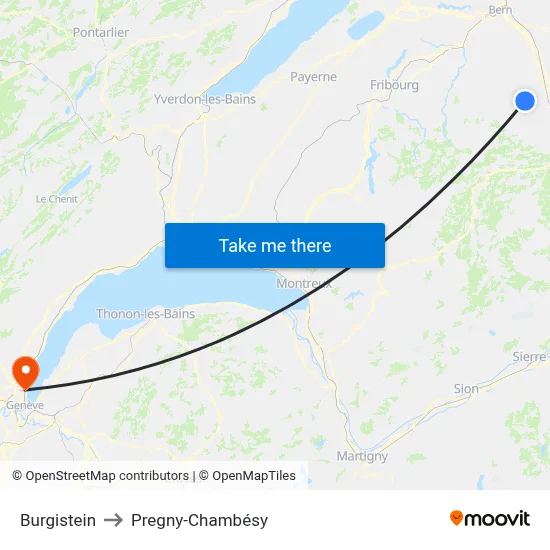 Burgistein to Pregny-Chambésy map