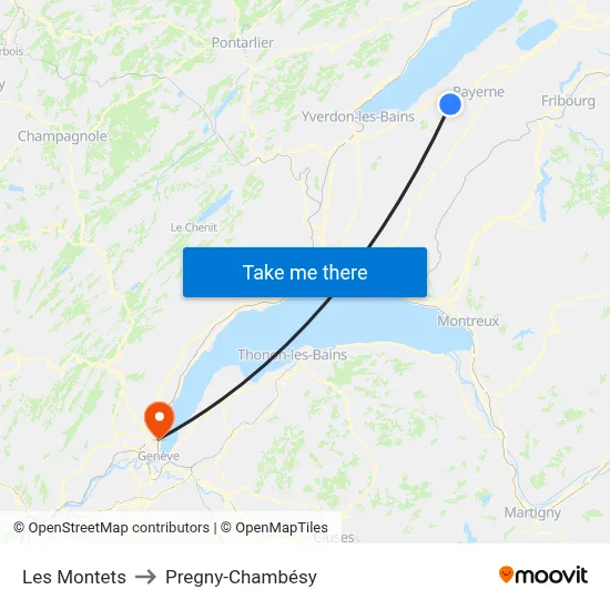 Les Montets to Pregny-Chambésy map