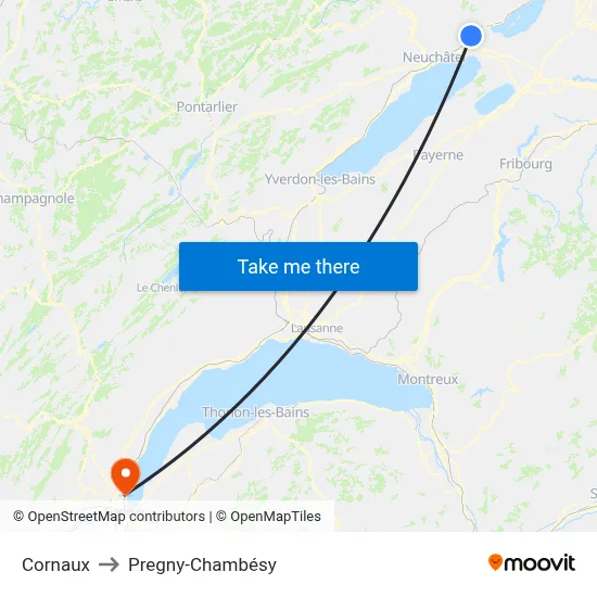 Cornaux to Pregny-Chambésy map