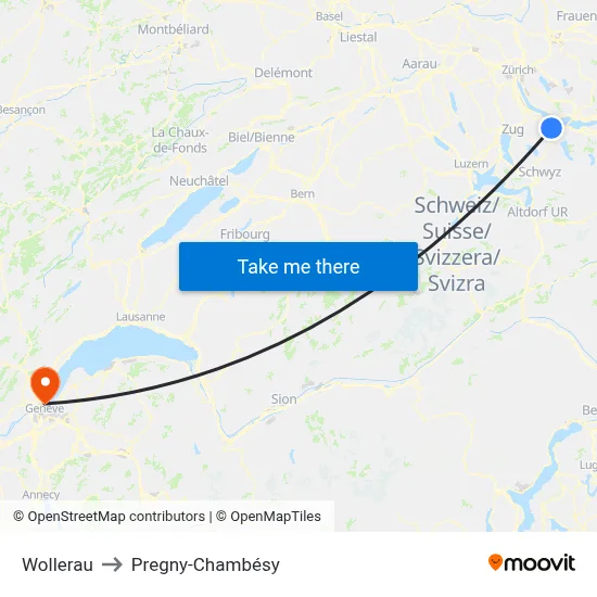 Wollerau to Pregny-Chambésy map