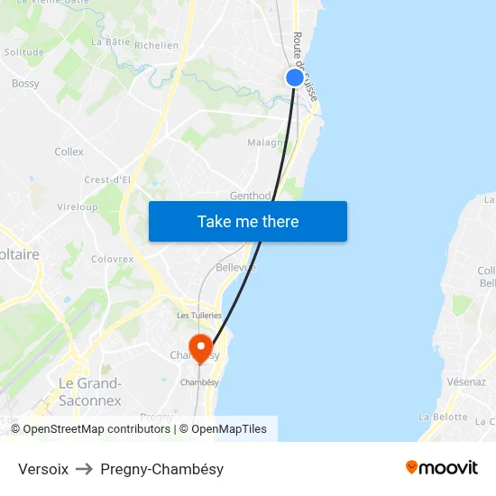 Versoix to Pregny-Chambésy map