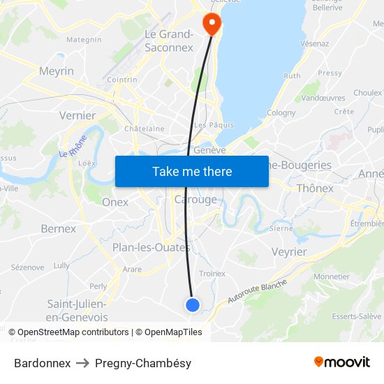 Bardonnex to Pregny-Chambésy map