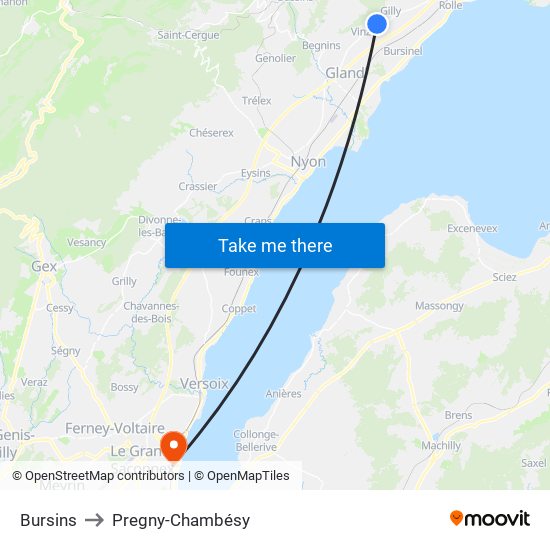 Bursins to Pregny-Chambésy map