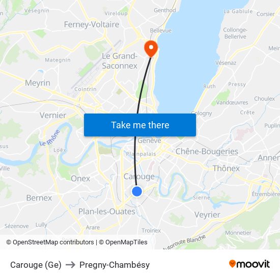Carouge (Ge) to Pregny-Chambésy map