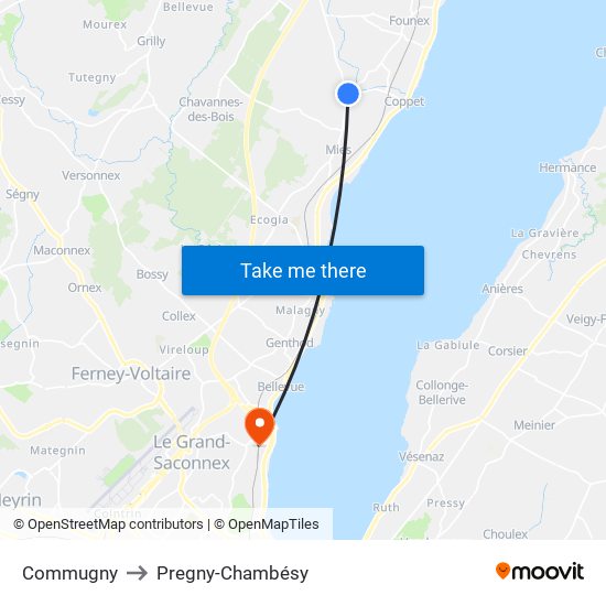 Commugny to Pregny-Chambésy map