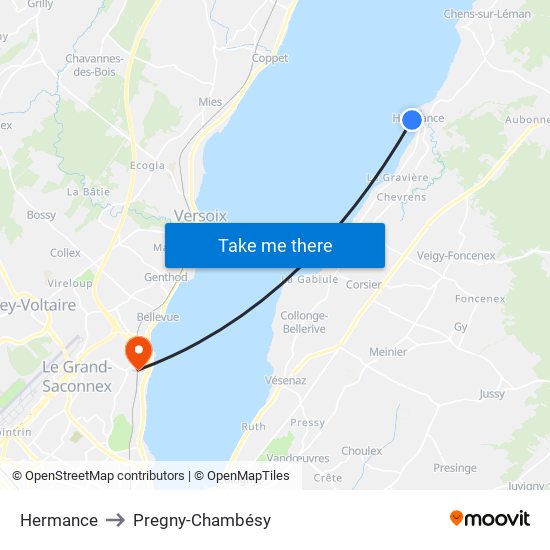 Hermance to Pregny-Chambésy map