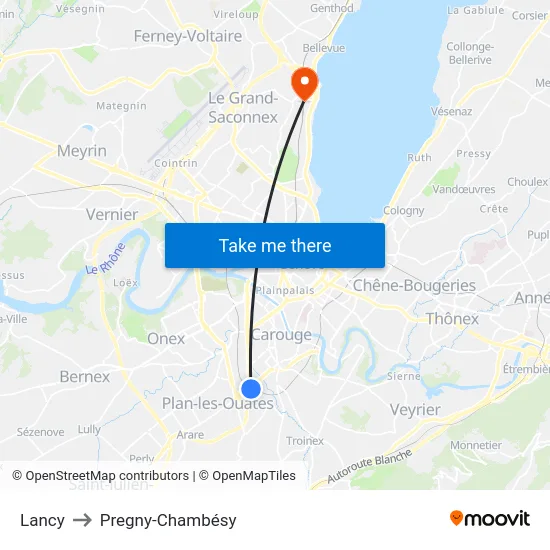 Lancy to Pregny-Chambésy map