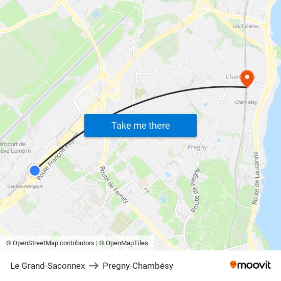 Le Grand-Saconnex to Pregny-Chambésy map