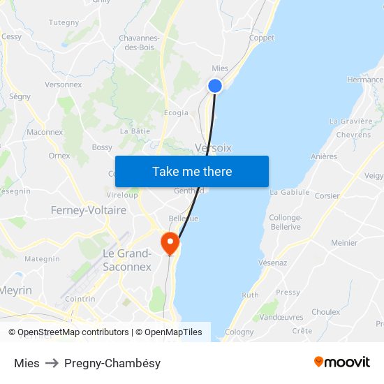 Mies to Pregny-Chambésy map