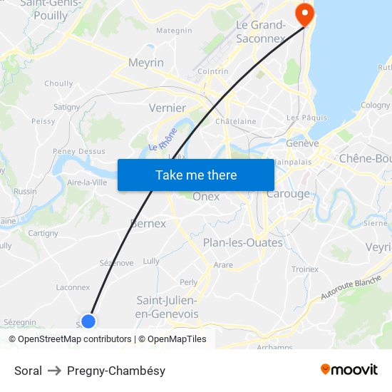 Soral to Pregny-Chambésy map