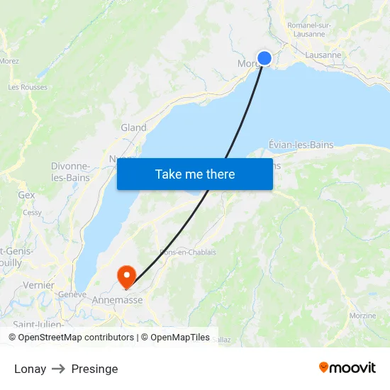 Lonay to Presinge map