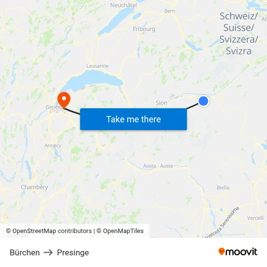 Bürchen to Presinge map