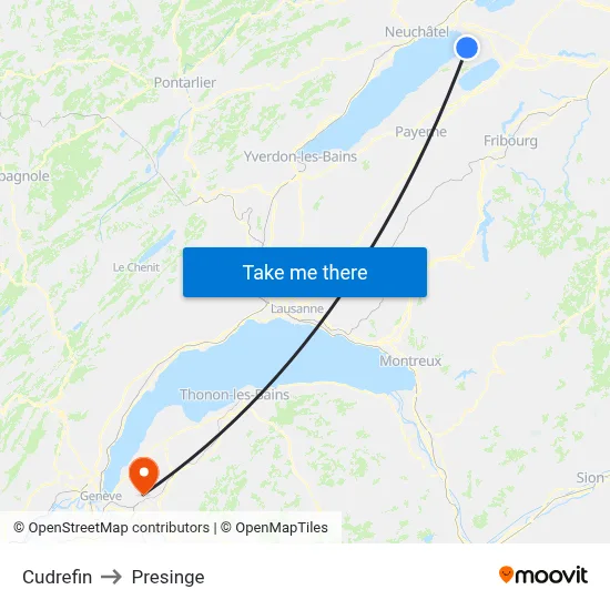 Cudrefin to Presinge map