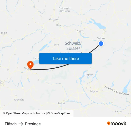 Fläsch to Presinge map