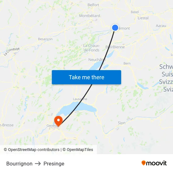 Bourrignon to Presinge map