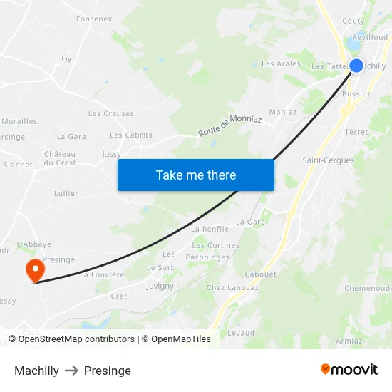 Machilly to Presinge map