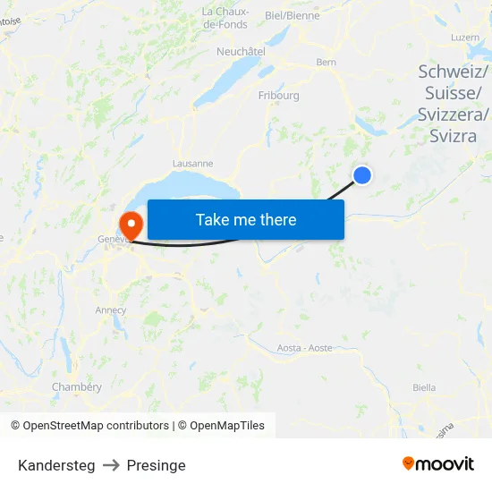 Kandersteg to Presinge map