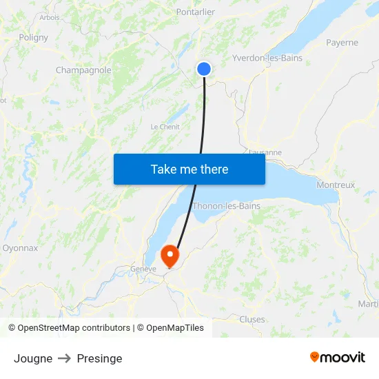 Jougne to Presinge map