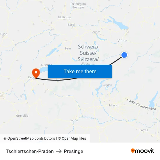 Tschiertschen-Praden to Presinge map